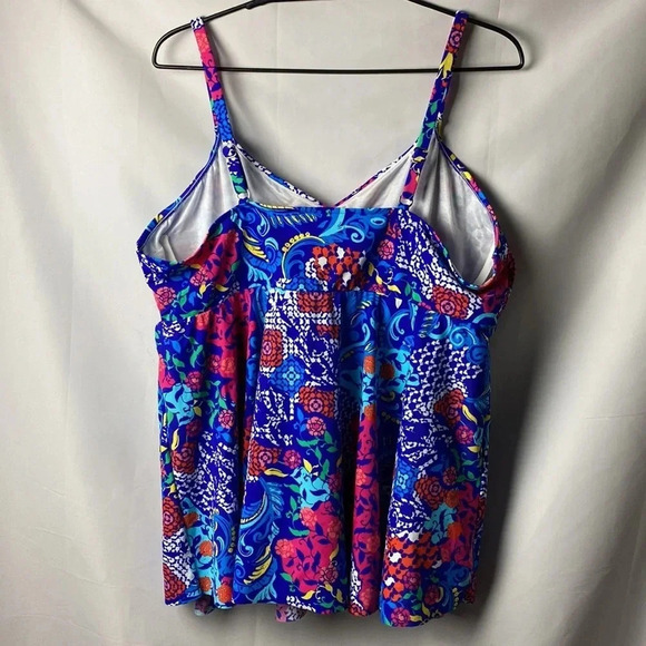 JMS JUST MY SIZE WOMENS SWIM TOP SIZE 22W ROYAL BLUE FLORAL PRINT UNDERWIRE - Picture 7 of 11